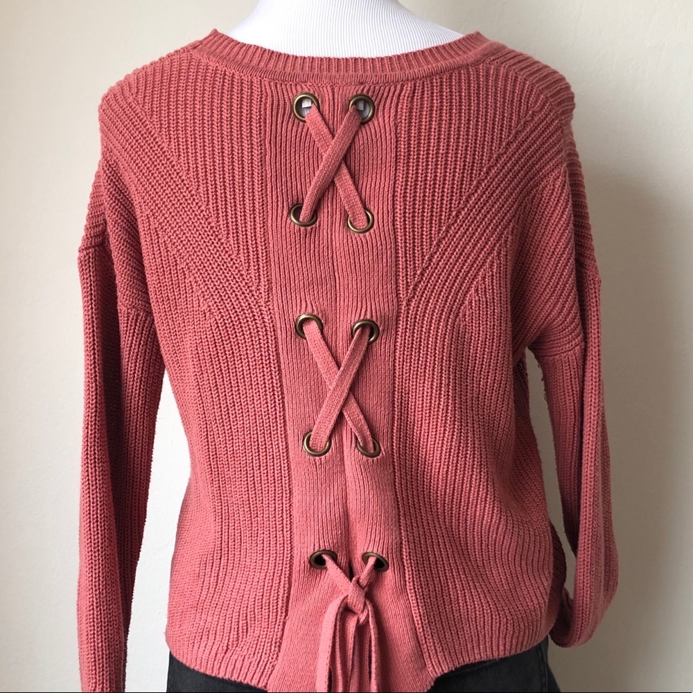 LUCKY BRAND PINK BACK LACE UP PULLOVER SWEATER SM